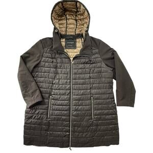 NUAGE Sz 2X Lightweight Mid-Length Removable Hood Puffer Coat Jacket Black